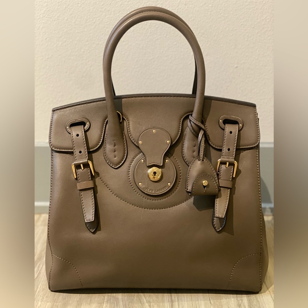 Ralph Lauren Soft Ricky Leather Satchel 33 in Truffle, New Condition